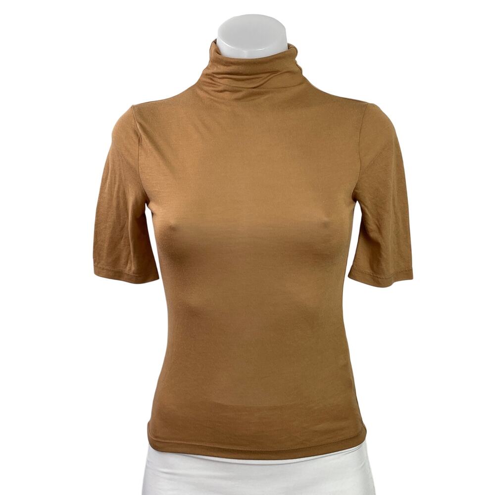 Abercrombie & Fitch Women Tan Turtleneck Pullover Short Sleeve Knit Top Size XXS